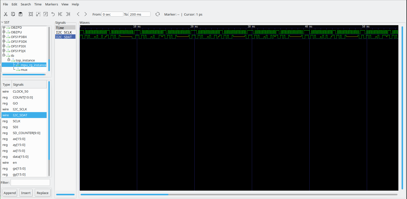 GTKWave of SCL and SDA